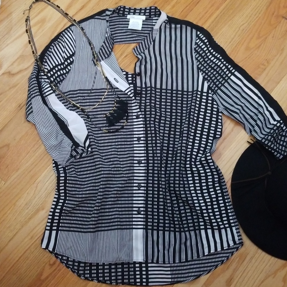 Zoe Button Up Tunic Shirt Black & White Stripe S